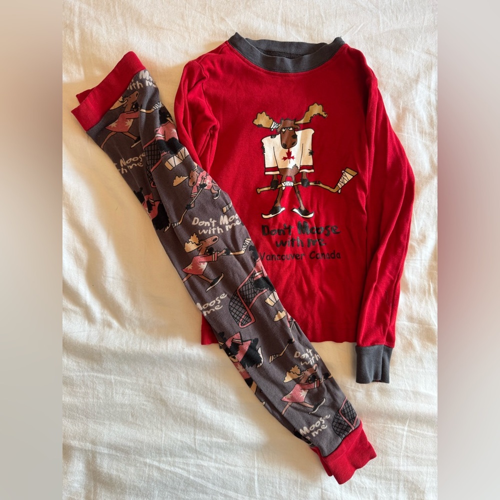 Lazy One Red and Gray Moose Pajama Set